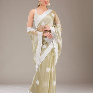 Sea Green Threadwork Organza Saree