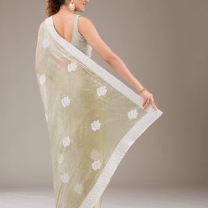 Sea Green Threadwork Organza Saree