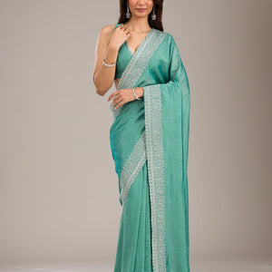 Sea Green Zariwork Soft Silk Saree