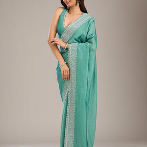 Sea Green Zariwork Soft Silk Saree