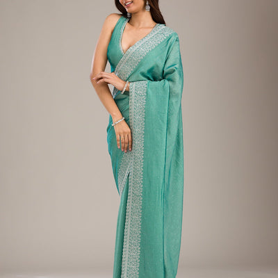 Sea Green Zariwork Soft Silk Saree