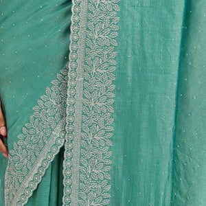 Sea Green Zariwork Soft Silk Saree