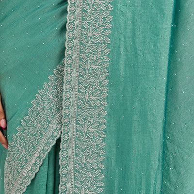 Sea Green Zariwork Soft Silk Saree