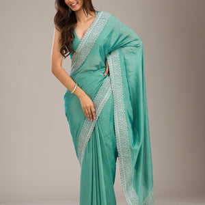 Sea Green Zariwork Soft Silk Saree