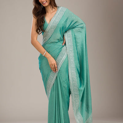 Sea Green Zariwork Soft Silk Saree