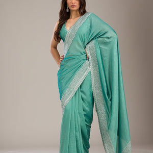 Sea Green Zariwork Soft Silk Saree