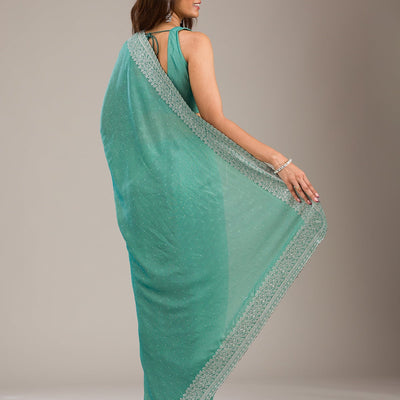 Sea Green Zariwork Soft Silk Saree