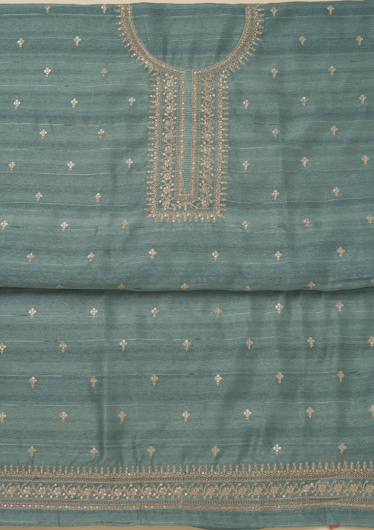 Sea Green Zariwork Raw Silk Unstitched Salwar Suit