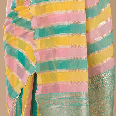 Sea Green Zariwork Tissue Saree