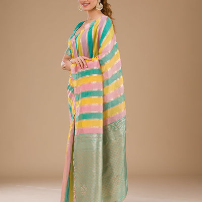 Sea Green Zariwork Tissue Saree