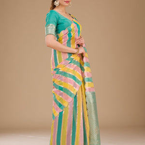 Sea Green Zariwork Tissue Saree