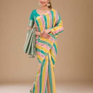 Sea Green Zariwork Tissue Saree