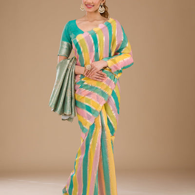 Sea Green Zariwork Tissue Saree