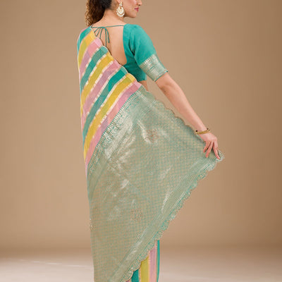 Sea Green Zariwork Tissue Saree