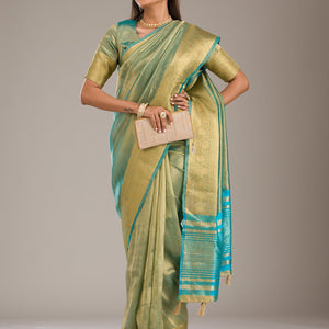 Sea Green Zariwork Tissue Saree