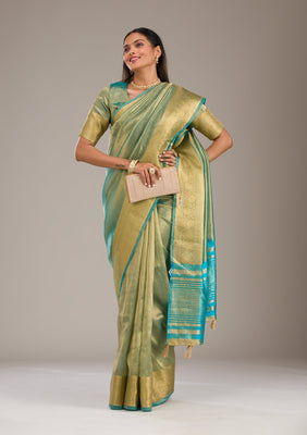 Sea Green Zariwork Tissue Saree