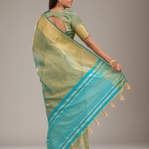 Sea Green Zariwork Tissue Saree