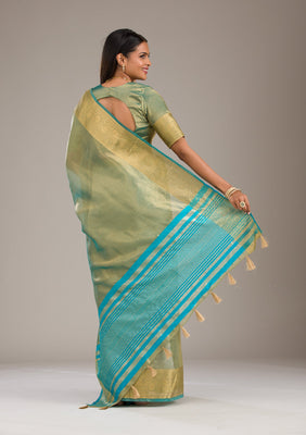 Sea Green Zariwork Tissue Saree