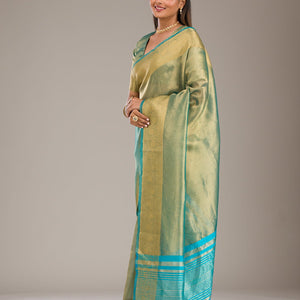Sea Green Zariwork Tissue Saree