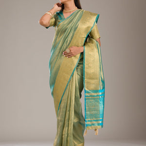 Sea Green Zariwork Tissue Saree