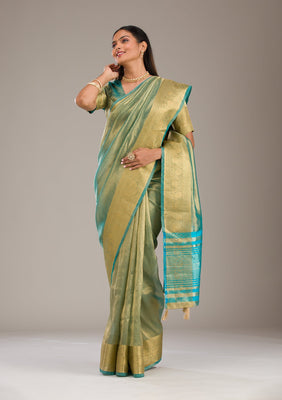 Sea Green Zariwork Tissue Saree