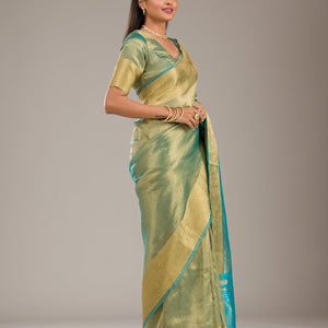 Sea Green Zariwork Tissue Saree