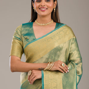 Sea Green Zariwork Tissue Saree
