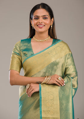 Sea Green Zariwork Tissue Saree
