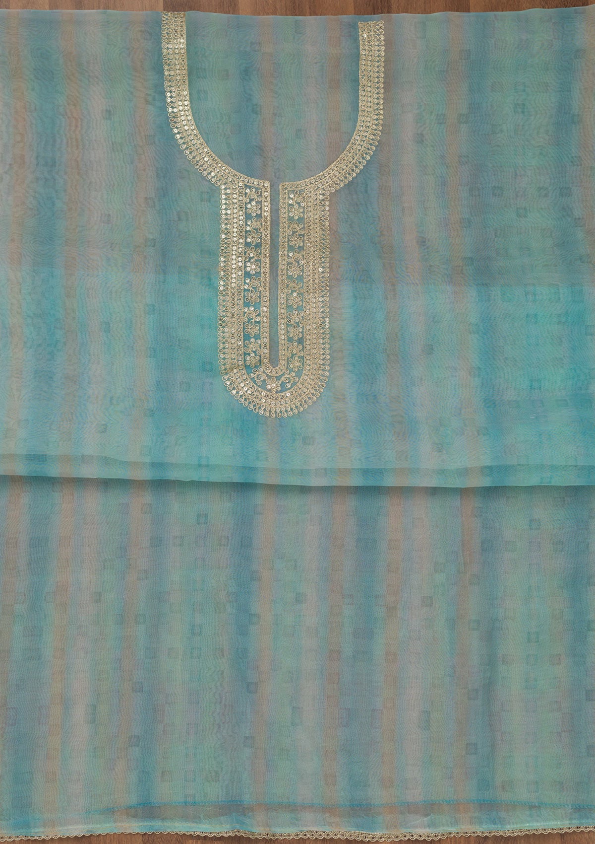 Sky Blue Zariwork Semi Crepe Unstitched Salwar Suit