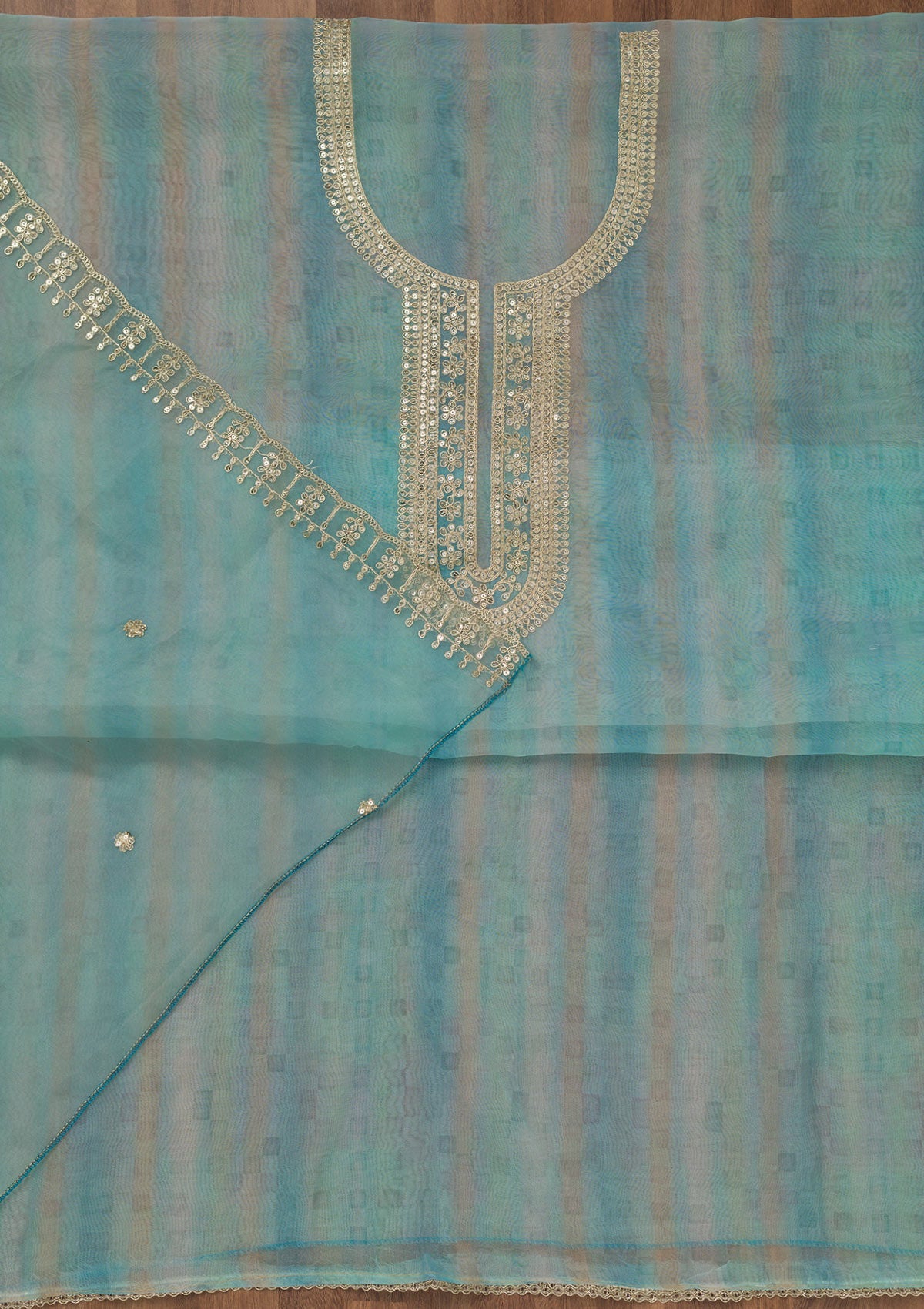 Sky Blue Zariwork Semi Crepe Unstitched Salwar Suit