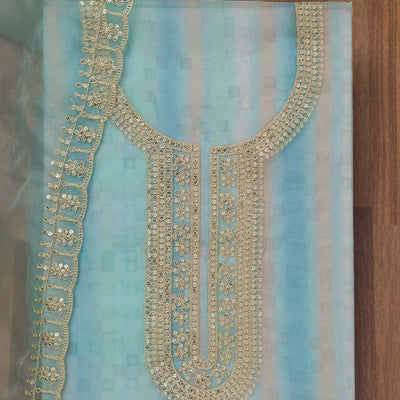 Sky Blue Zariwork Semi Crepe Unstitched Salwar Suit