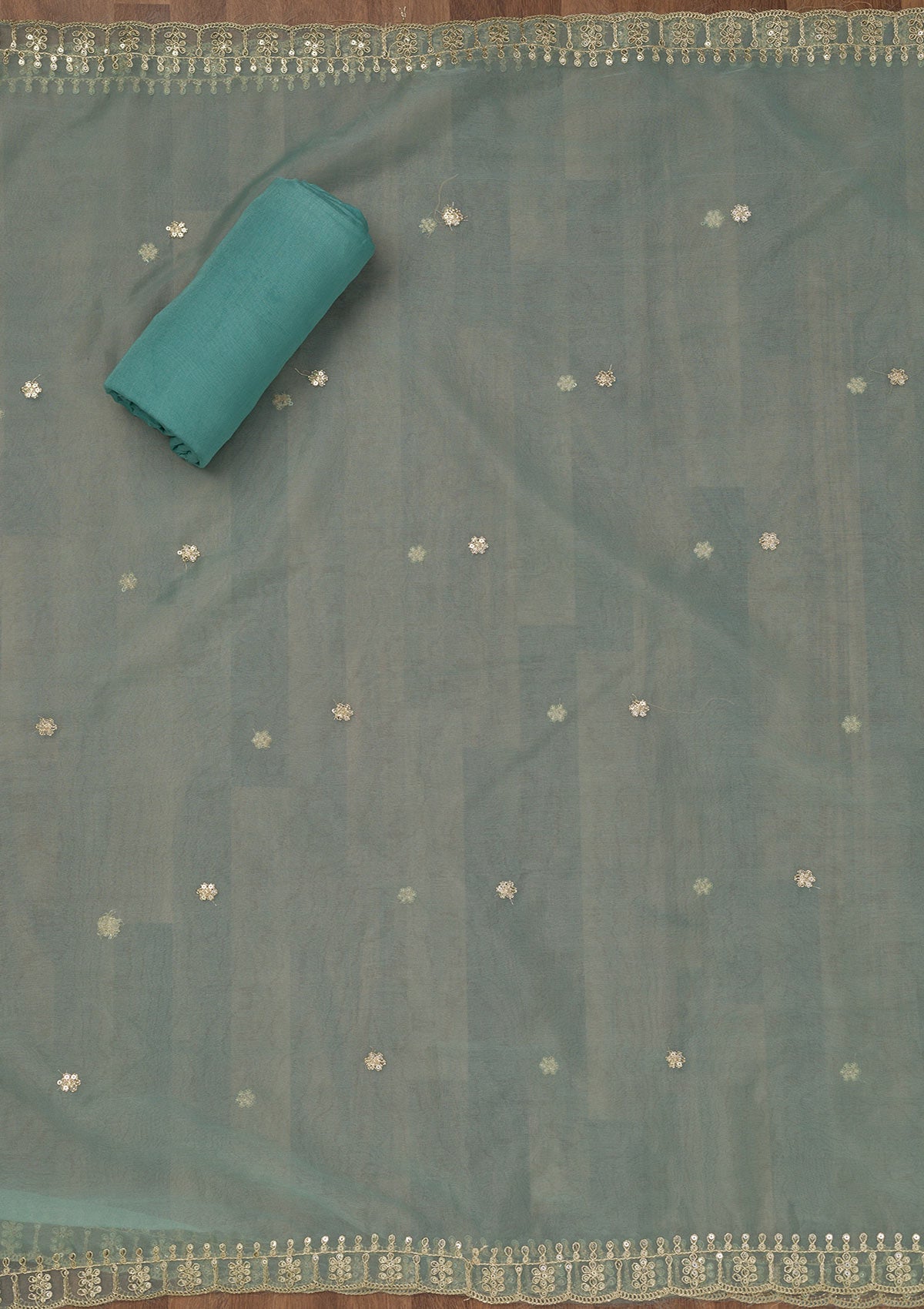 Sky Blue Zariwork Semi Crepe Unstitched Salwar Suit