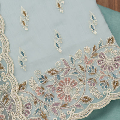 Sky Blue Chiffon Semi Crepe Unstitched Salwar Suit