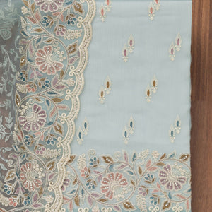 Sky Blue Chiffon Semi Crepe Unstitched Salwar Suit