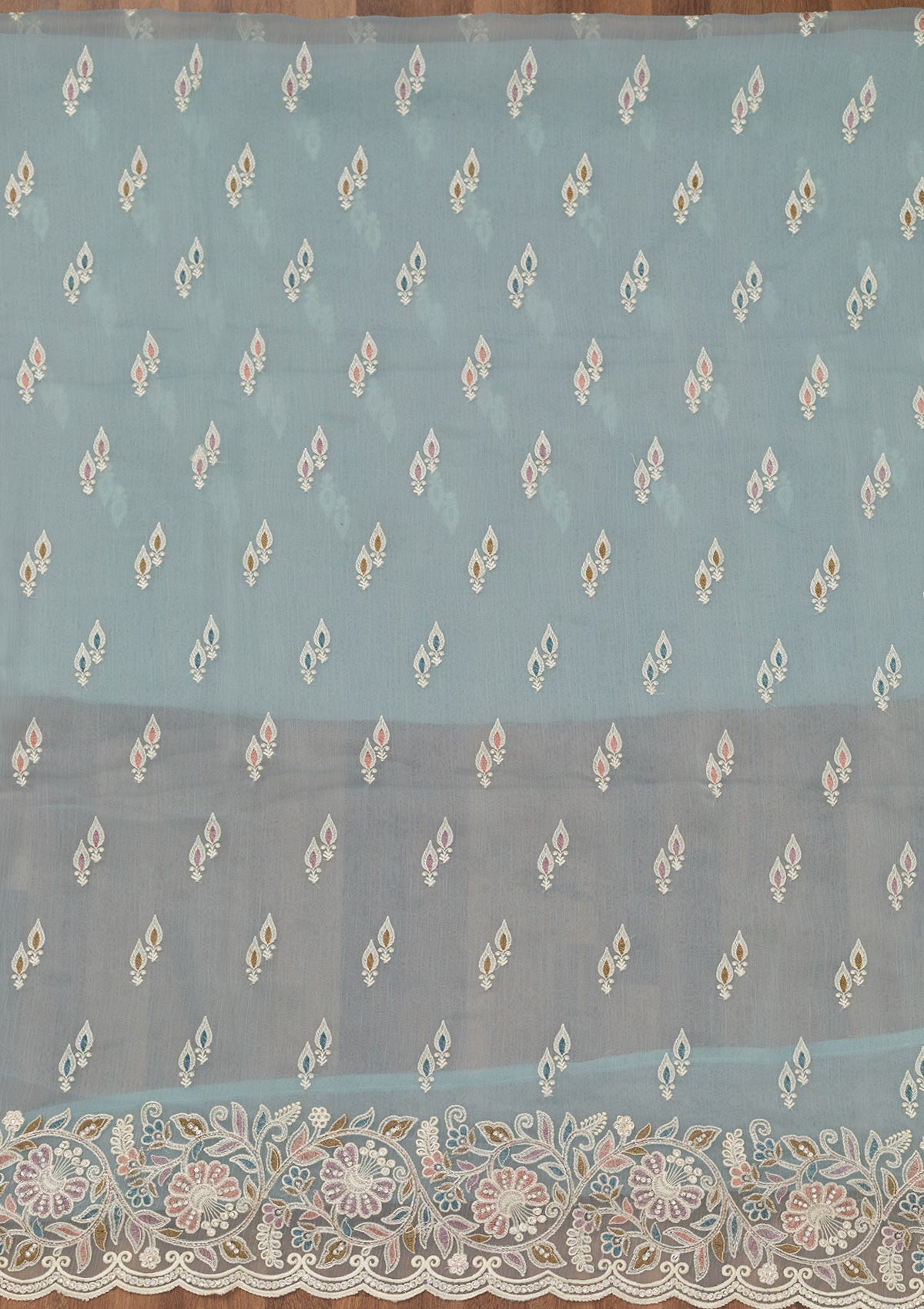 Sky Blue Chiffon Semi Crepe Unstitched Salwar Suit