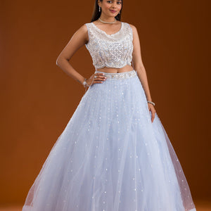 Sky Blue Cutdana Net Readymade Lehenga