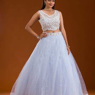Sky Blue Cutdana Net Readymade Lehenga