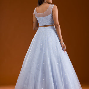 Sky Blue Cutdana Net Readymade Lehenga