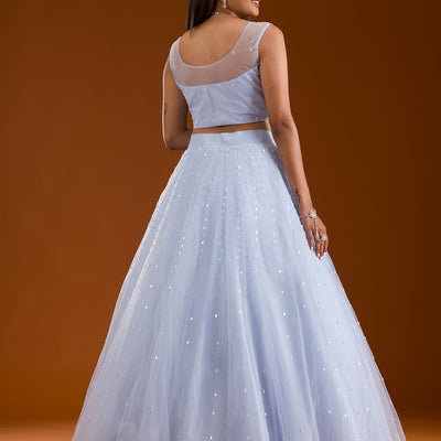 Sky Blue Cutdana Net Readymade Lehenga