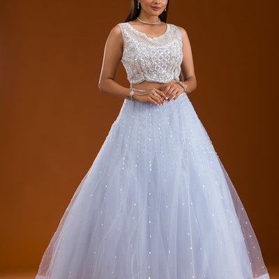 Sky Blue Cutdana Net Readymade Lehenga
