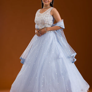 Sky Blue Cutdana Net Readymade Lehenga