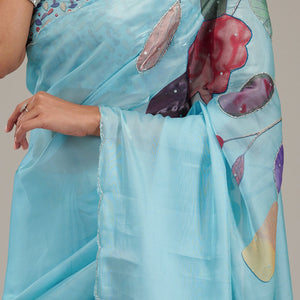 Sky Blue Printed Tissue Saree