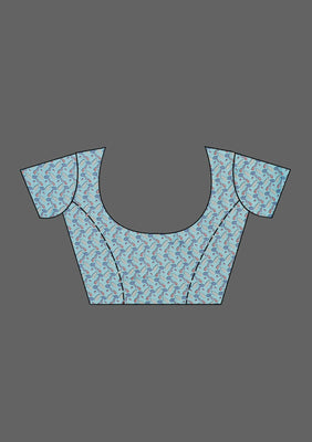 Sky Blue Printed Tissue Saree