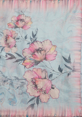 Sky Blue Printed Tissue Saree