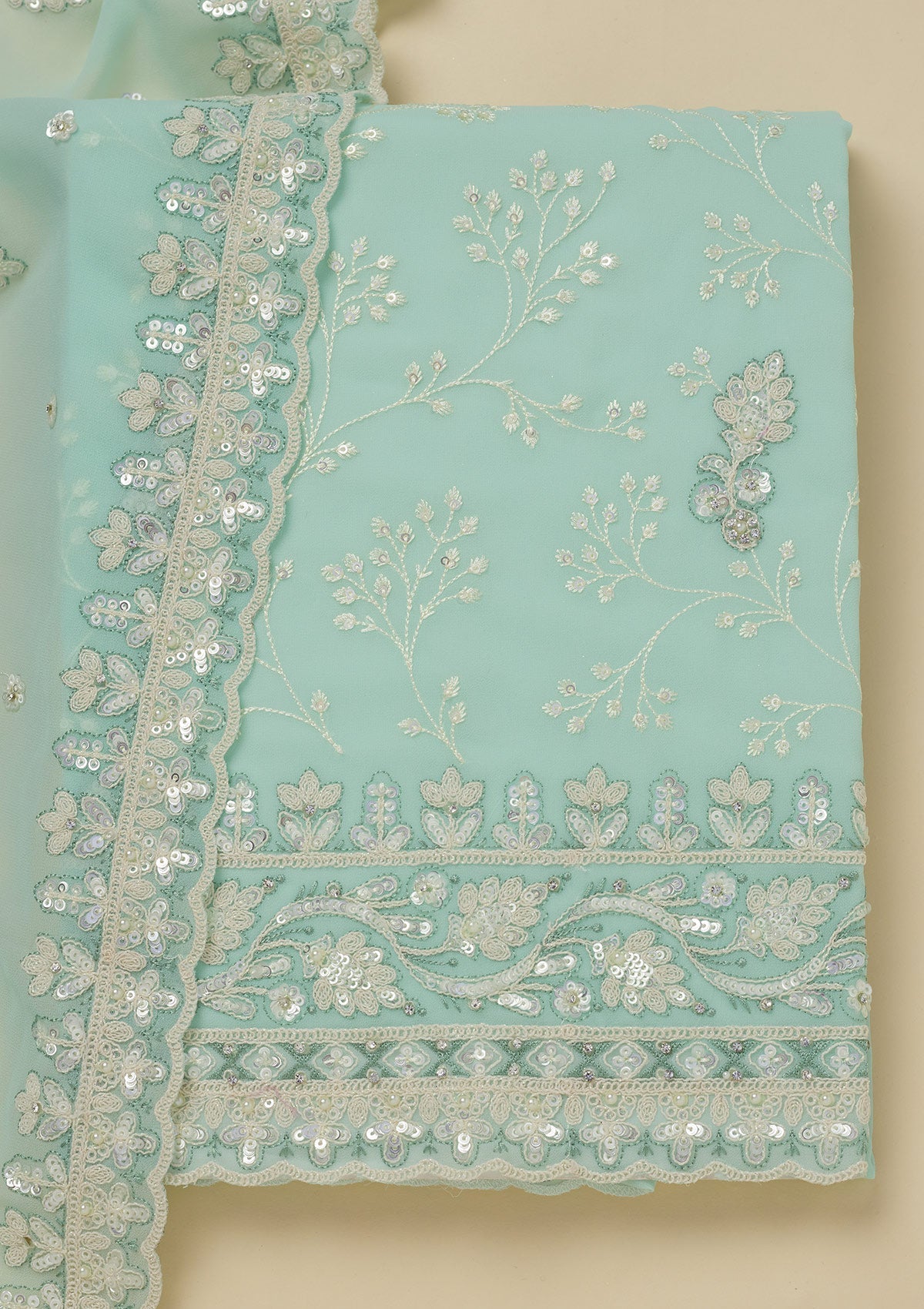 Sky Blue Sequins Georgette Unstitched Salwar Suit