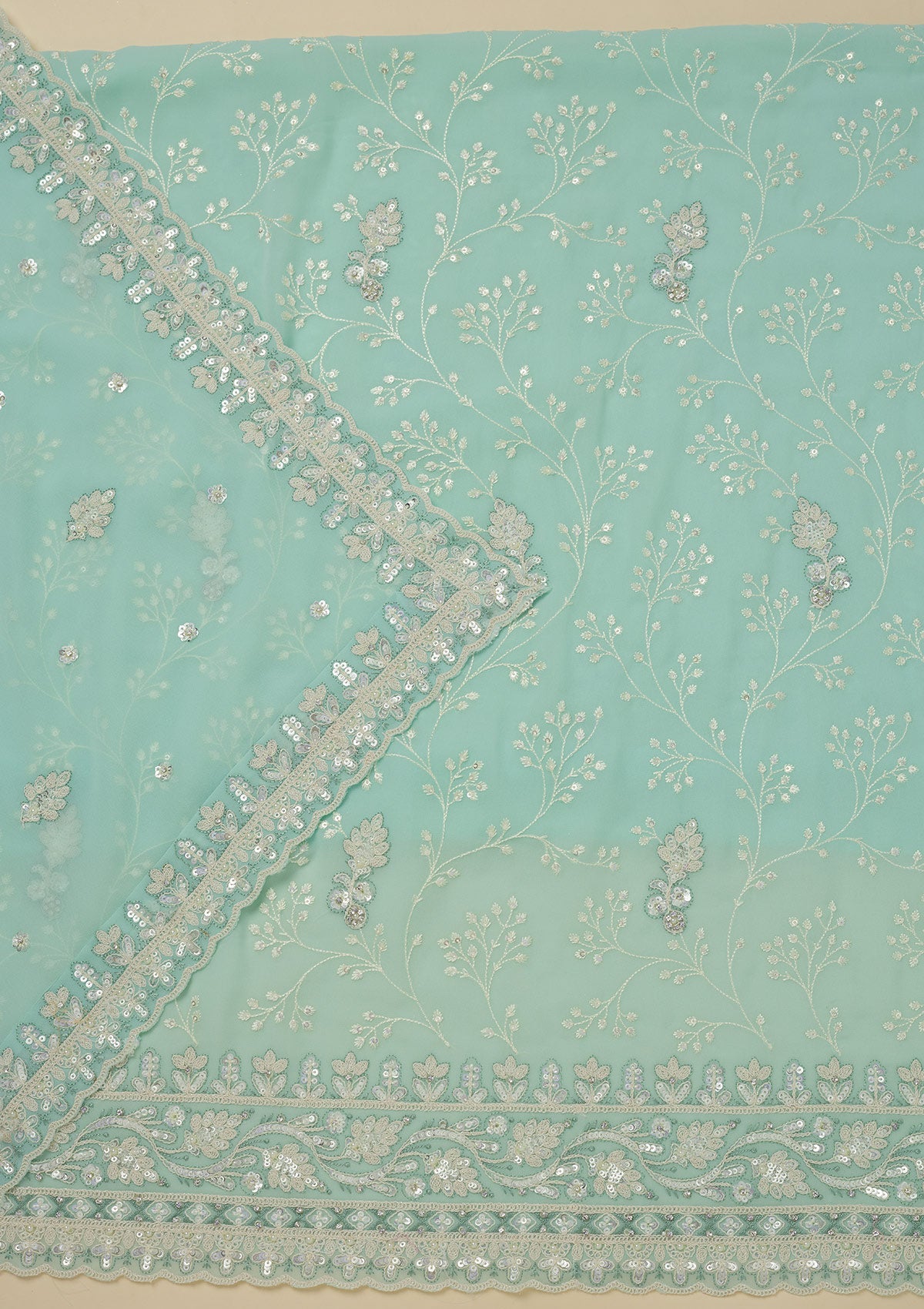 Sky Blue Sequins Georgette Unstitched Salwar Suit