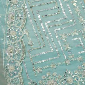 Sky Blue Sequins Organza Unstitched Salwar Suit