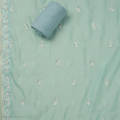 Sky Blue Sequins Organza Unstitched Salwar Suit