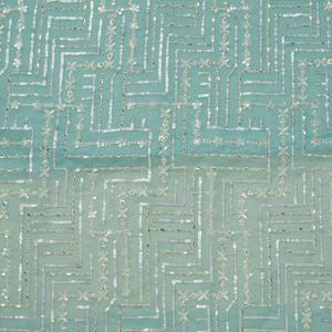 Sky Blue Sequins Organza Unstitched Salwar Suit