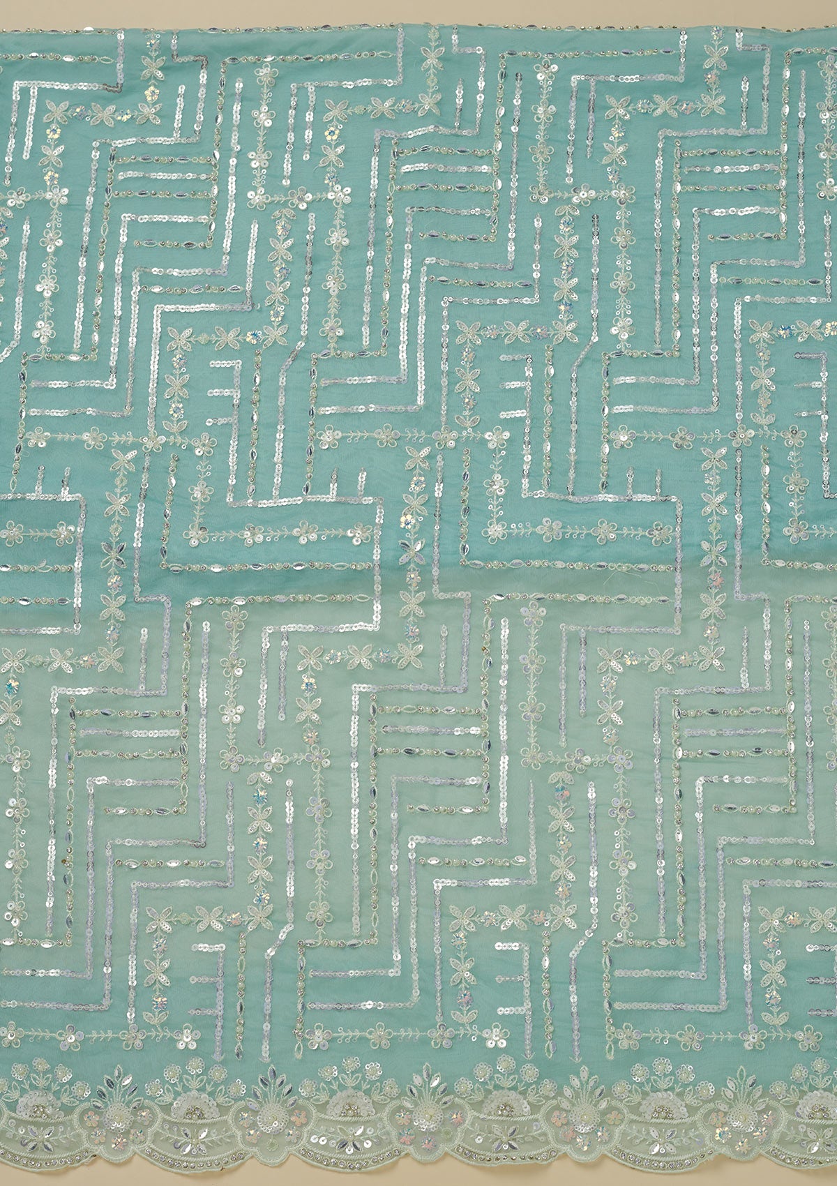 Sky Blue Sequins Organza Unstitched Salwar Suit
